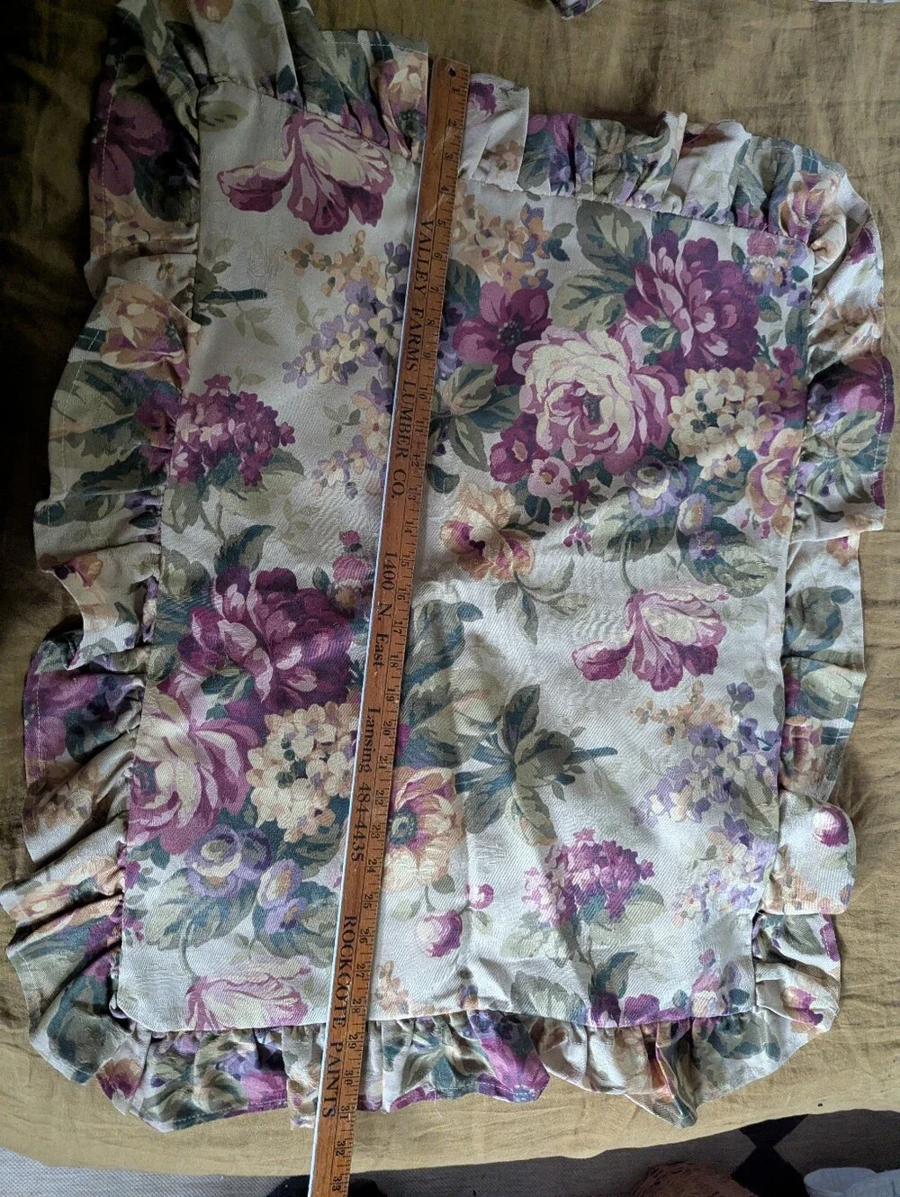 Vintage Floral Ruffled Pillow Sham in Purple and Cream set